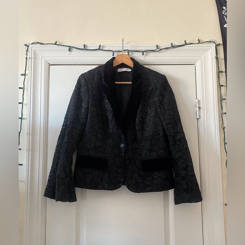Anne Fontaine Lace and Velvet Bell Sleeve Blazer Jacket